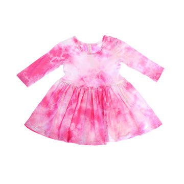 Crystal Tie Dye Mid Waist Dress, Hot Pink