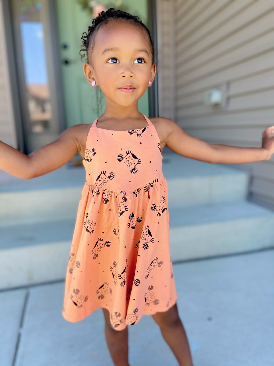 Crabbie Cutie Cross Back Dress, Clementine