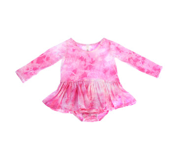 Crystal Tie Dye Long Sleeve Tutu Onesie, Hot Pink